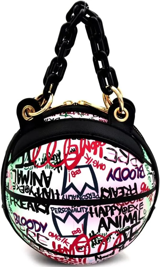 Multicolored Graffiti Print Round Ball Shape Unique Clutch Top-Handle Satchel Handbag