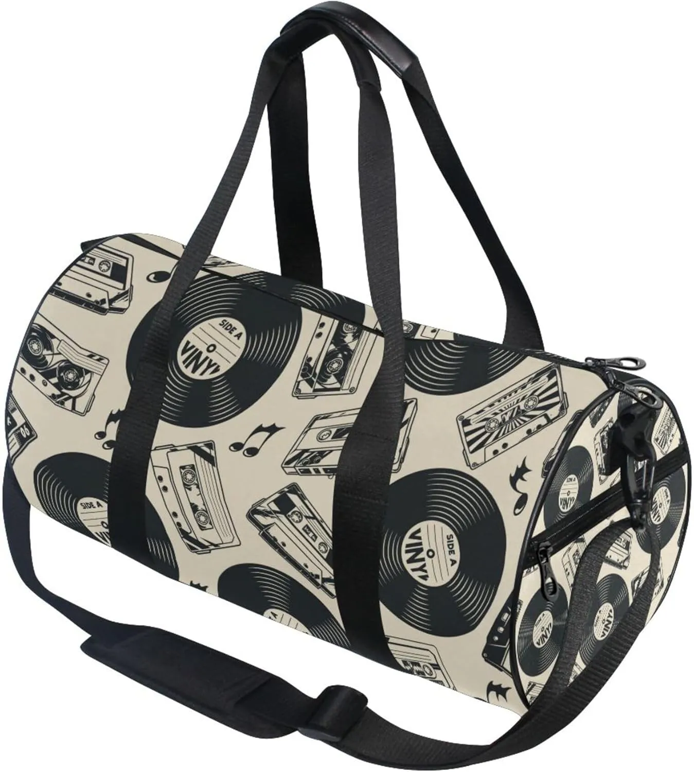 Music Tape Cassettes and Vinyl Records Gym Duffle Bag for Women Men Sports Fitness Bag Workout Travel Gymnastics Dance