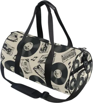 Music Tape Cassettes and Vinyl Records Gym Duffle Bag for Women Men Sports Fitness Bag Workout Travel Gymnastics Dance