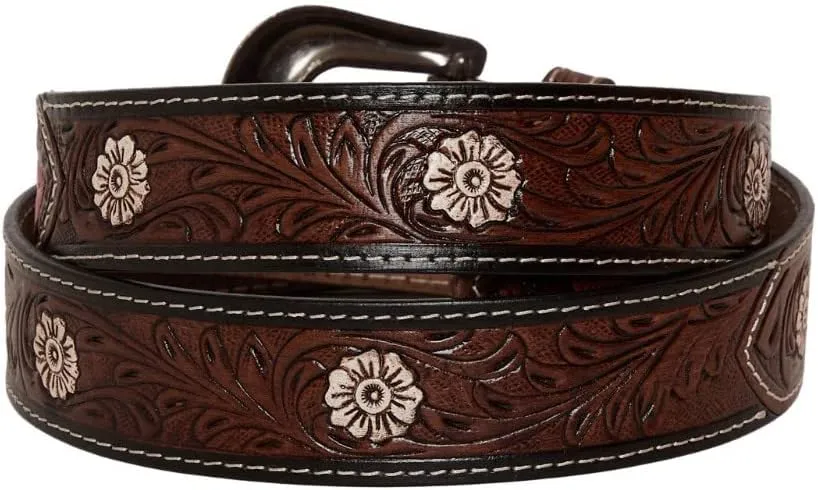 Myra Bag Pink Feather Hand-Tooled Leather Belt for Women S-4062