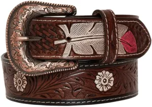 Myra Bag Pink Feather Hand-Tooled Leather Belt for Women S-4062