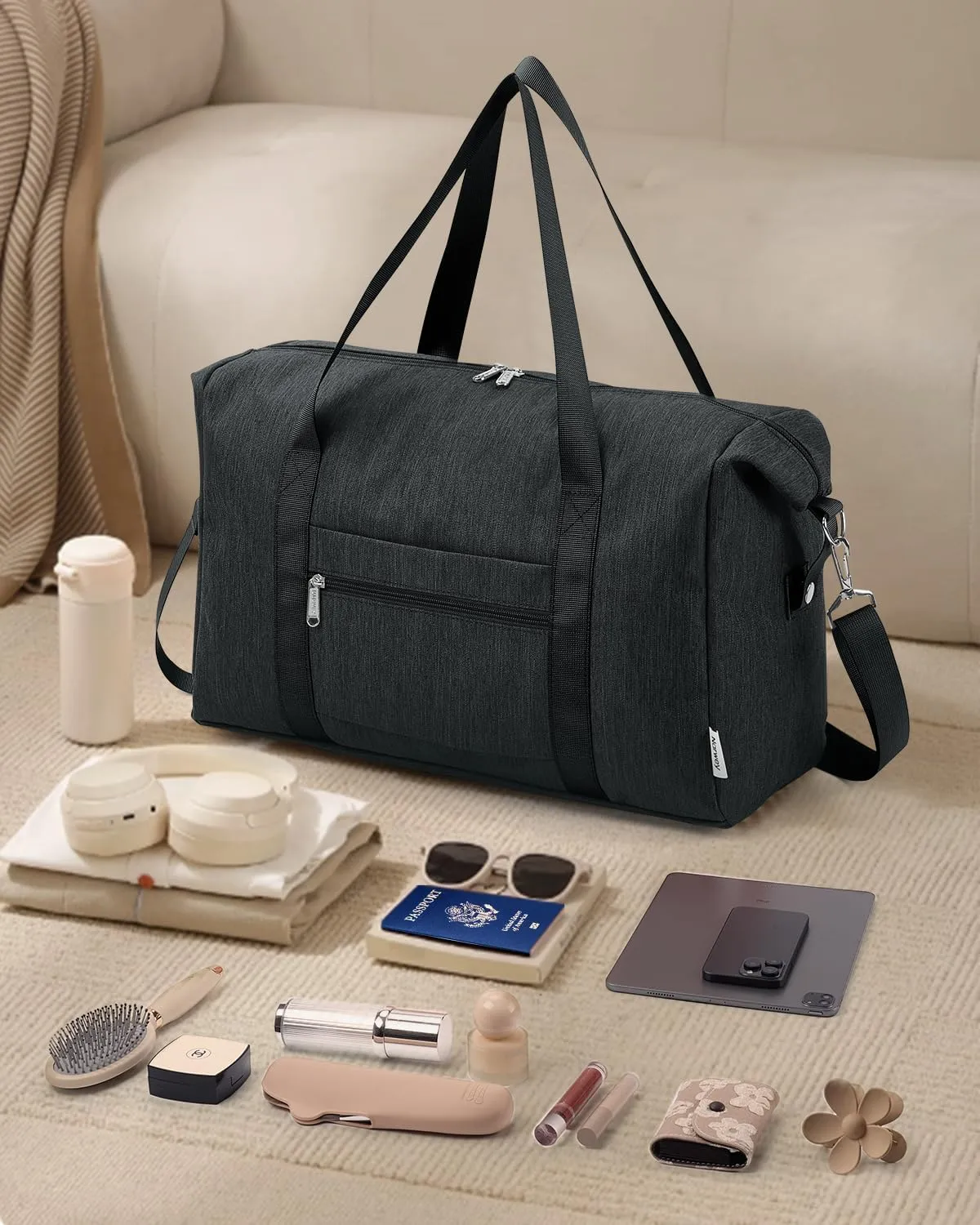 Narwey For Spirit Airlines Personal Item Bag 18x14x8 Foldable Duffle Bag for Travel Packable Duffel Bag for Traveling Carry on Bag for Airplanes Underseat Overnight for Women and Men (Black)