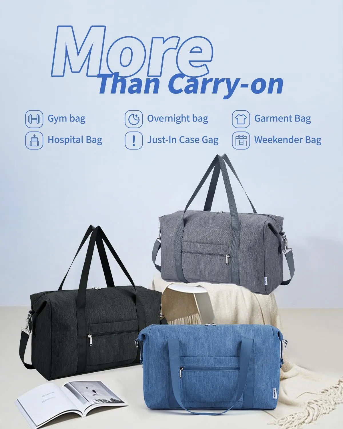 Narwey For Spirit Airlines Personal Item Bag 18x14x8 Foldable Duffle Bag for Travel Packable Duffel Bag for Traveling Carry on Bag for Airplanes Underseat Overnight for Women and Men (Black)