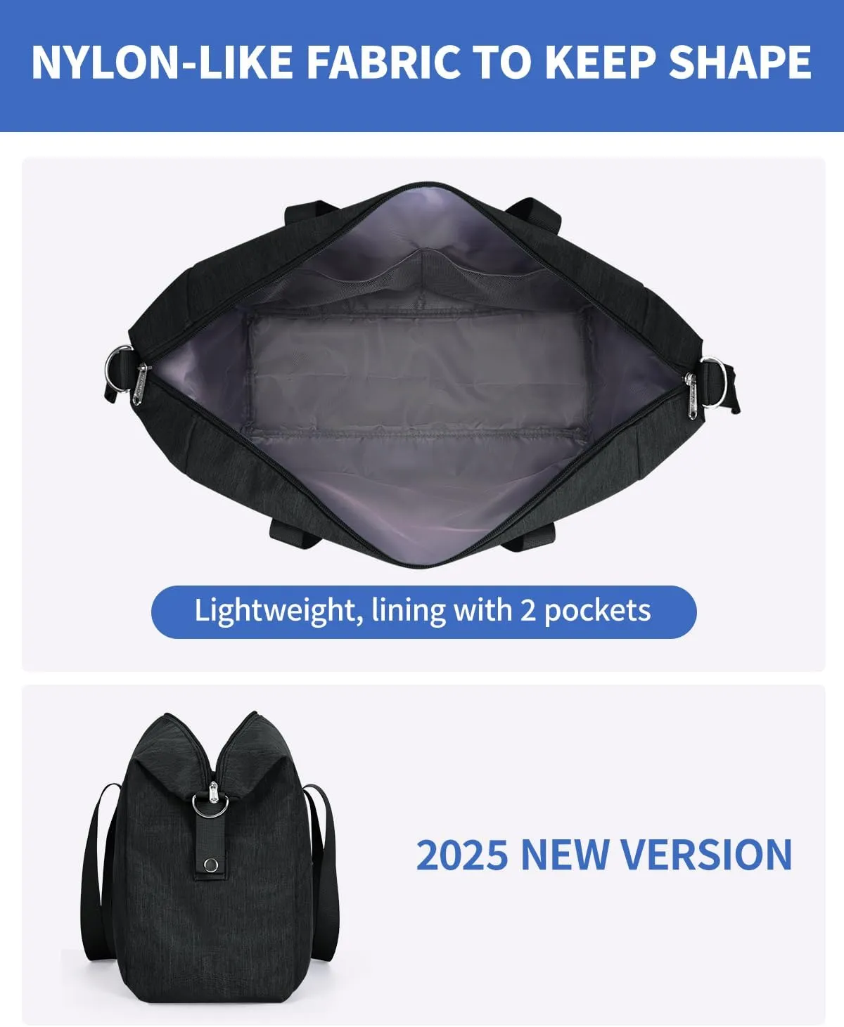 Narwey For Spirit Airlines Personal Item Bag 18x14x8 Foldable Duffle Bag for Travel Packable Duffel Bag for Traveling Carry on Bag for Airplanes Underseat Overnight for Women and Men (Black)