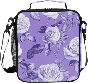 Nature Rose Purple Insulated Women Lunch Bags Crossbody Woman Tote Bag for Outdoor Camping