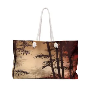 Nature's Harmony Weekender Tote | Peaceful Zen Bamboo Fog Forest | Canvas Travel Overnight Beach Pool Shoulder Bag 24" × 13"
