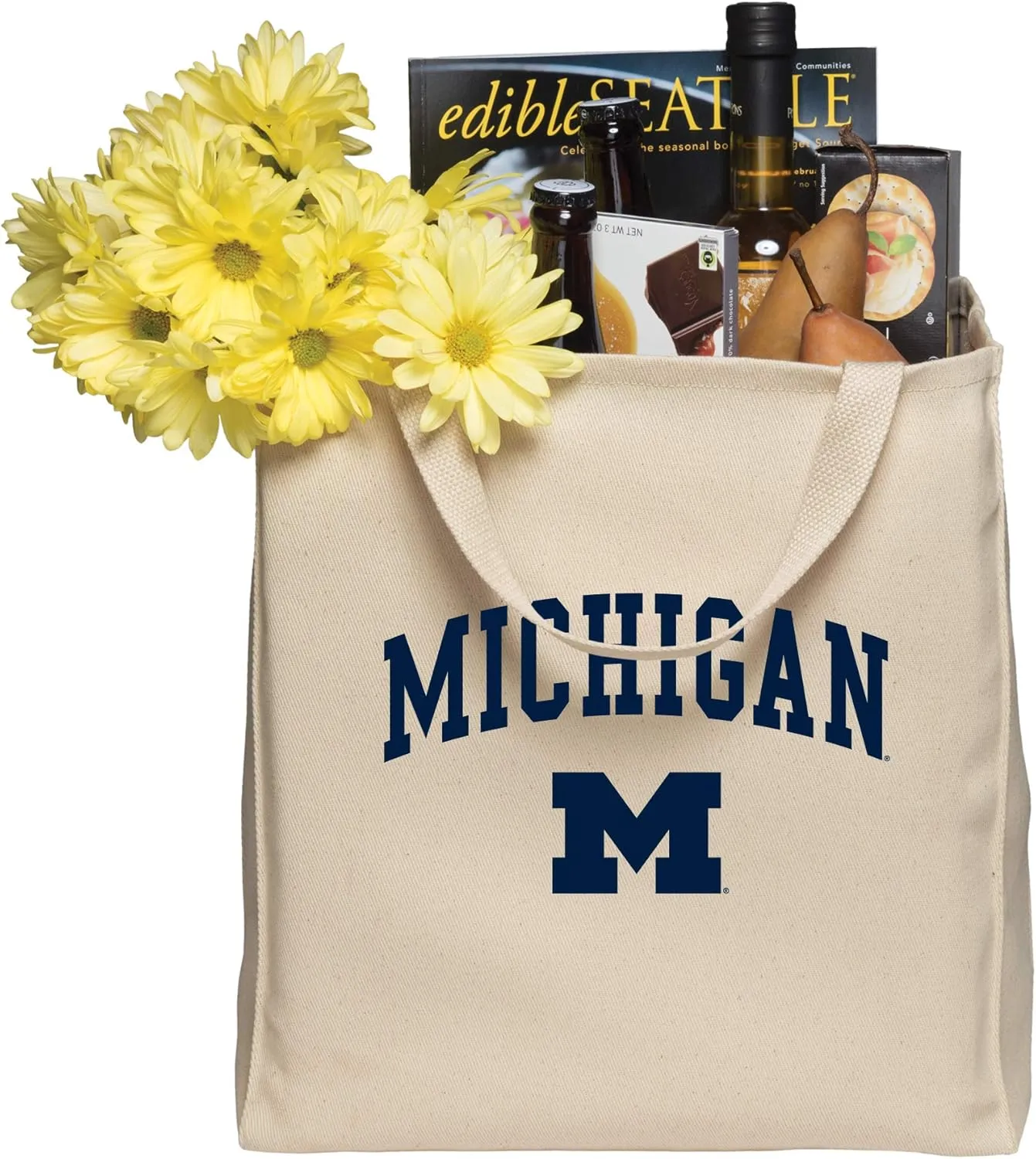 NCAA Arch Logo, Team Color Canvas Reusable Grocery Tote Bag, College, University