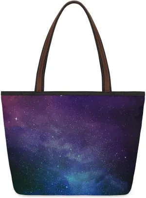 Nebulae Purple Cloud Stars Tote Bag for Women Womens Handbags Tote Bag for Work Shopping Travel Beach