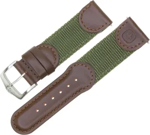 New 21mm Wenger Swiss Army Genuine Brown Leather Strap Army Green Nylon Watch Band