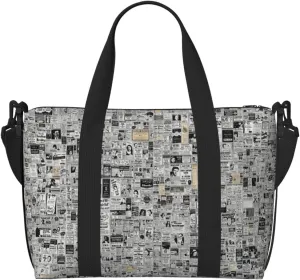 newspaper hd print Handbag Crossbody Travelling Weekend Overnight Carry On Bag Sports Tote Gym Bag