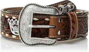 Nocona Belt Co. Unisex-Adult's Nocona Buckstitch Edge Inlay Paited Flower Belt