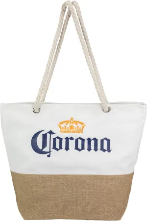 Northlight 19.25" Corona Canvas and Burlap Beach Tote Bag with Rope Handles, White