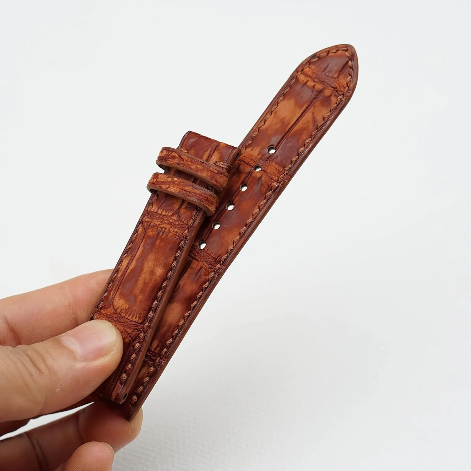 Nubuck Alligator leather watch strap, Premium Quality Brown Alligator leather watch band (15mm, Steel Tang Buckle)