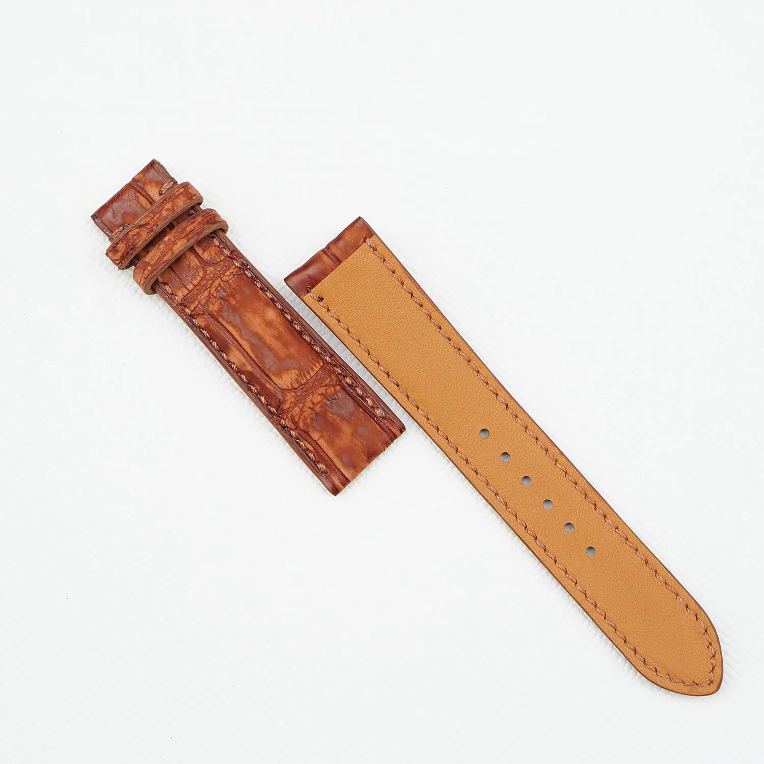 Nubuck Alligator leather watch strap, Premium Quality Brown Alligator leather watch band (15mm, Steel Tang Buckle)