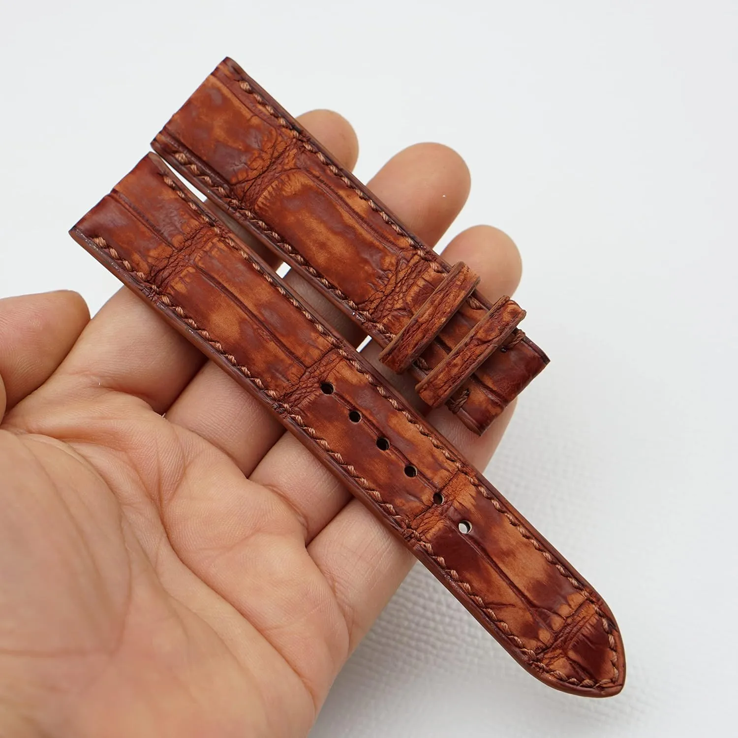 Nubuck Alligator leather watch strap, Premium Quality Brown Alligator leather watch band (15mm, Steel Tang Buckle)