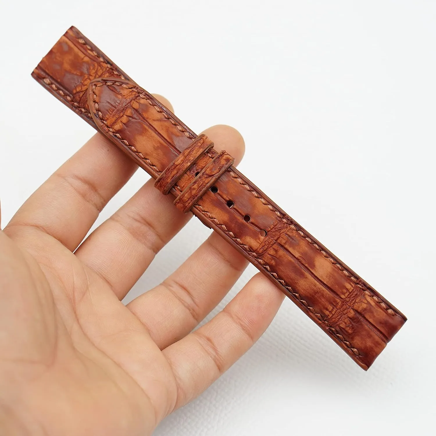 Nubuck Alligator leather watch strap, Premium Quality Brown Alligator leather watch band (15mm, Steel Tang Buckle)