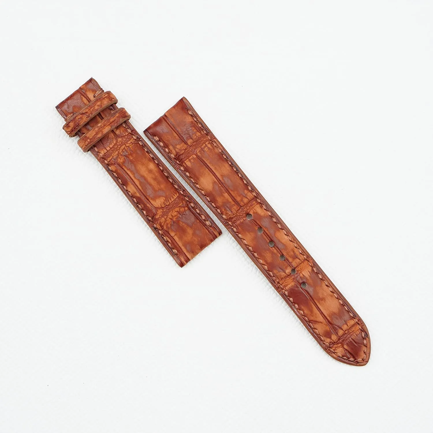 Nubuck Alligator leather watch strap, Premium Quality Brown Alligator leather watch band (15mm, Steel Tang Buckle)