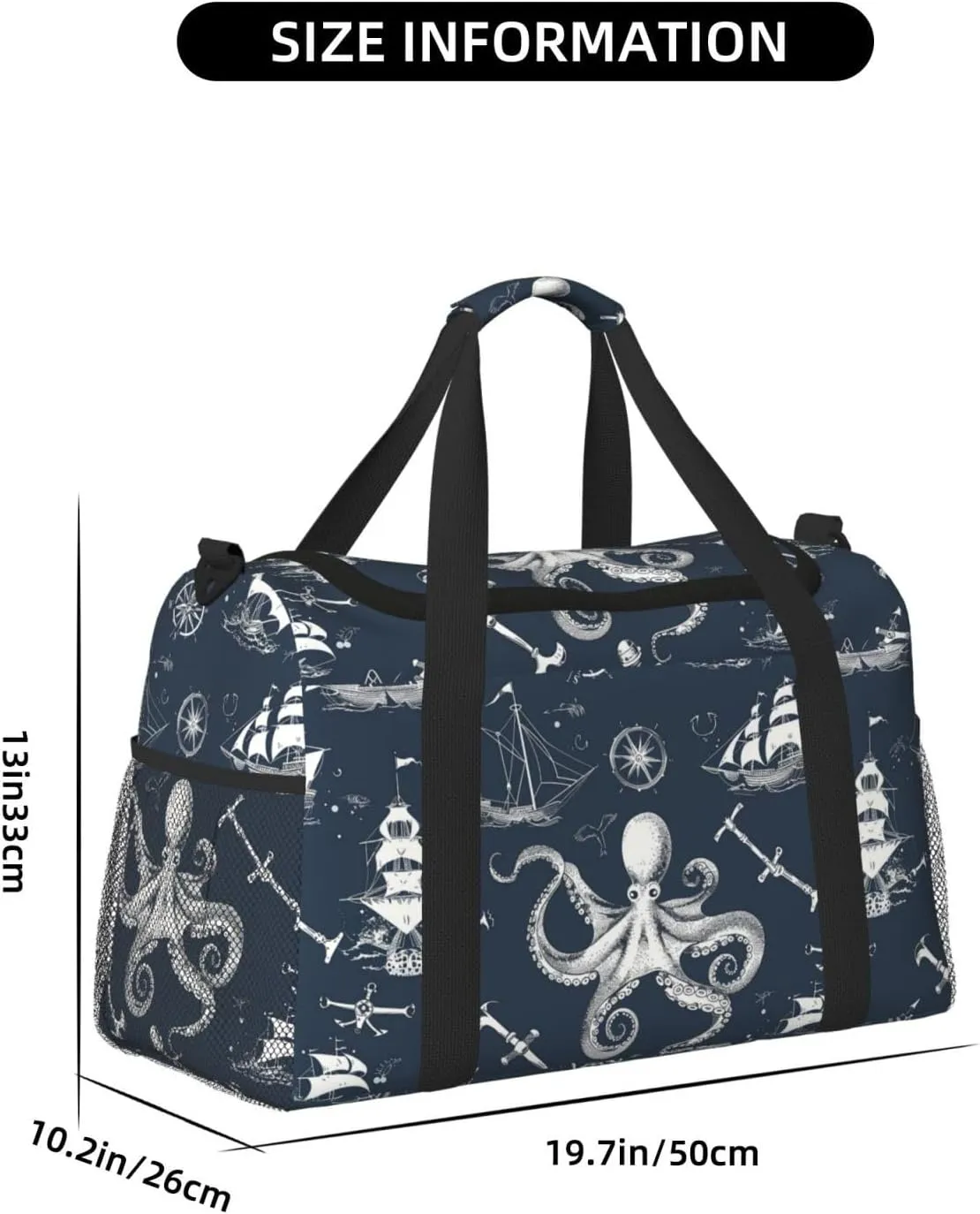 Ocean Ship Octopus Duffle Bag Foldable Travel Tote Bag Carry On Large Weekender Overnight Bags Waterproof Gym Bag For Women Men