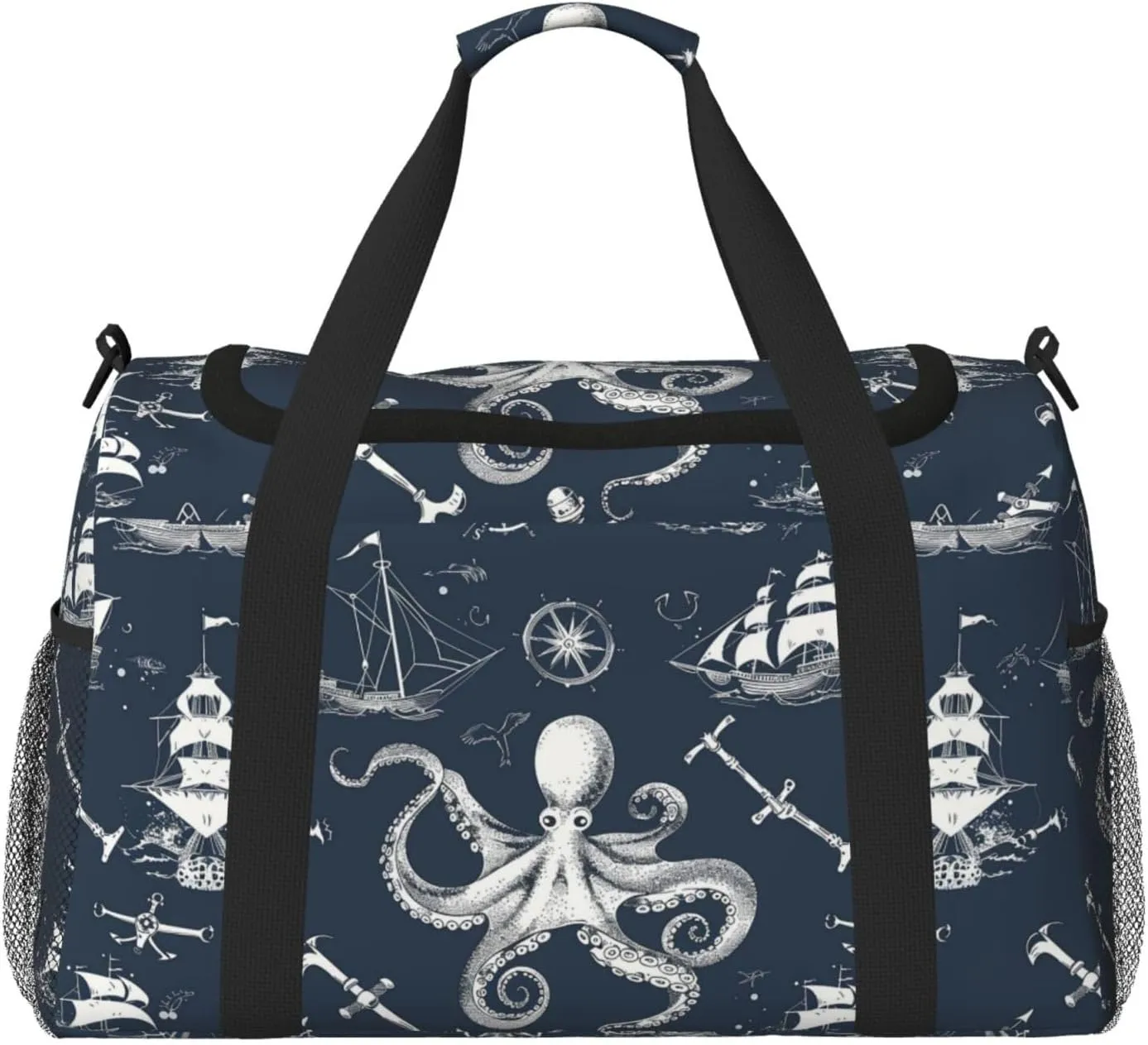 Ocean Ship Octopus Duffle Bag Foldable Travel Tote Bag Carry On Large Weekender Overnight Bags Waterproof Gym Bag For Women Men
