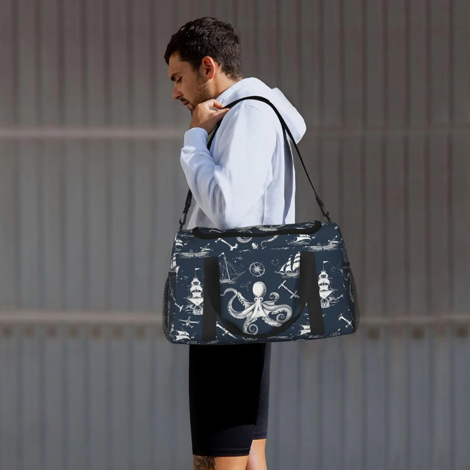 Ocean Ship Octopus Duffle Bag Foldable Travel Tote Bag Carry On Large Weekender Overnight Bags Waterproof Gym Bag For Women Men