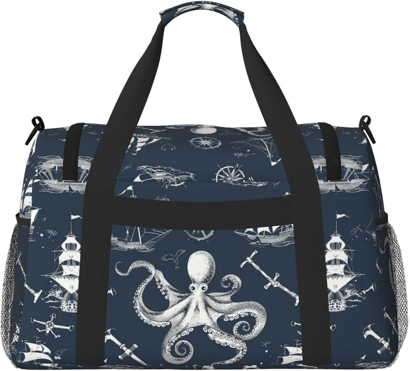 Ocean Ship Octopus Duffle Bag Foldable Travel Tote Bag Carry On Large Weekender Overnight Bags Waterproof Gym Bag For Women Men