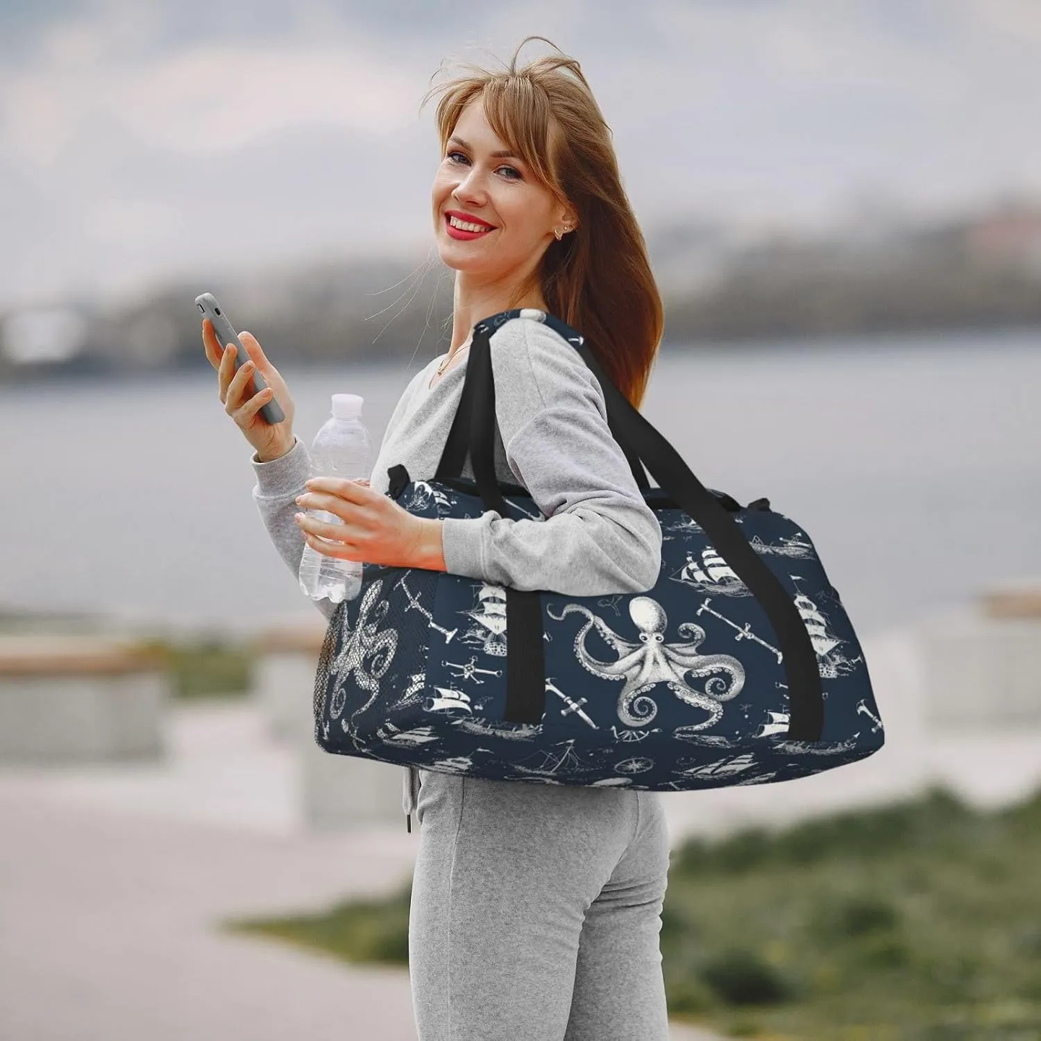 Ocean Ship Octopus Duffle Bag Foldable Travel Tote Bag Carry On Large Weekender Overnight Bags Waterproof Gym Bag For Women Men