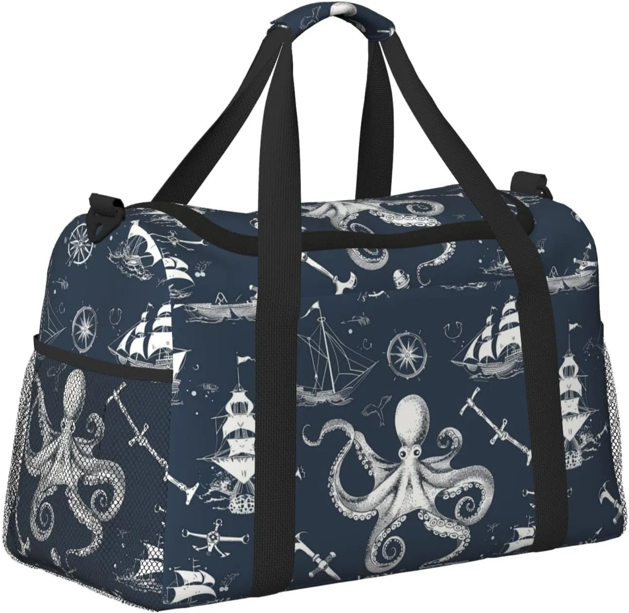 Ocean Ship Octopus Duffle Bag Foldable Travel Tote Bag Carry On Large Weekender Overnight Bags Waterproof Gym Bag For Women Men