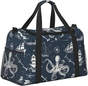 Ocean Ship Octopus Duffle Bag Foldable Travel Tote Bag Carry On Large Weekender Overnight Bags Waterproof Gym Bag For Women Men