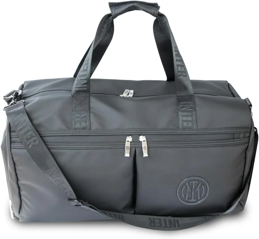 Official INTER F.C. Unisex Adults Black Zipper Duffle Bag, 5 cm x 29 cm x 25 cm