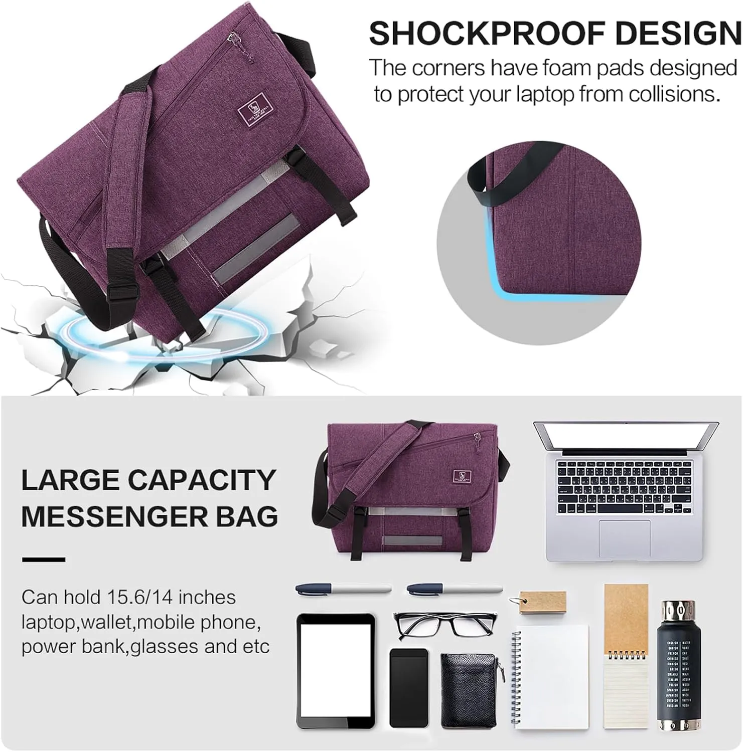 OIWAS Messenger Bag for Women, 17 Inch Laptop Crossbody Bags Men Casual Satchel Shoulder Bag College Travel Office Briefcase