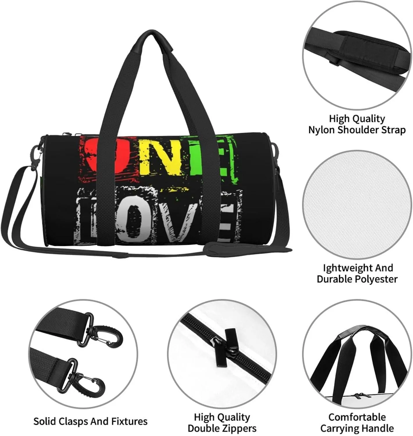 One Loves Jamaican Rasta Reggae Round Travel Duffel Bag Large Capacity Gym Sports Bags for Hiking Vacation Trips