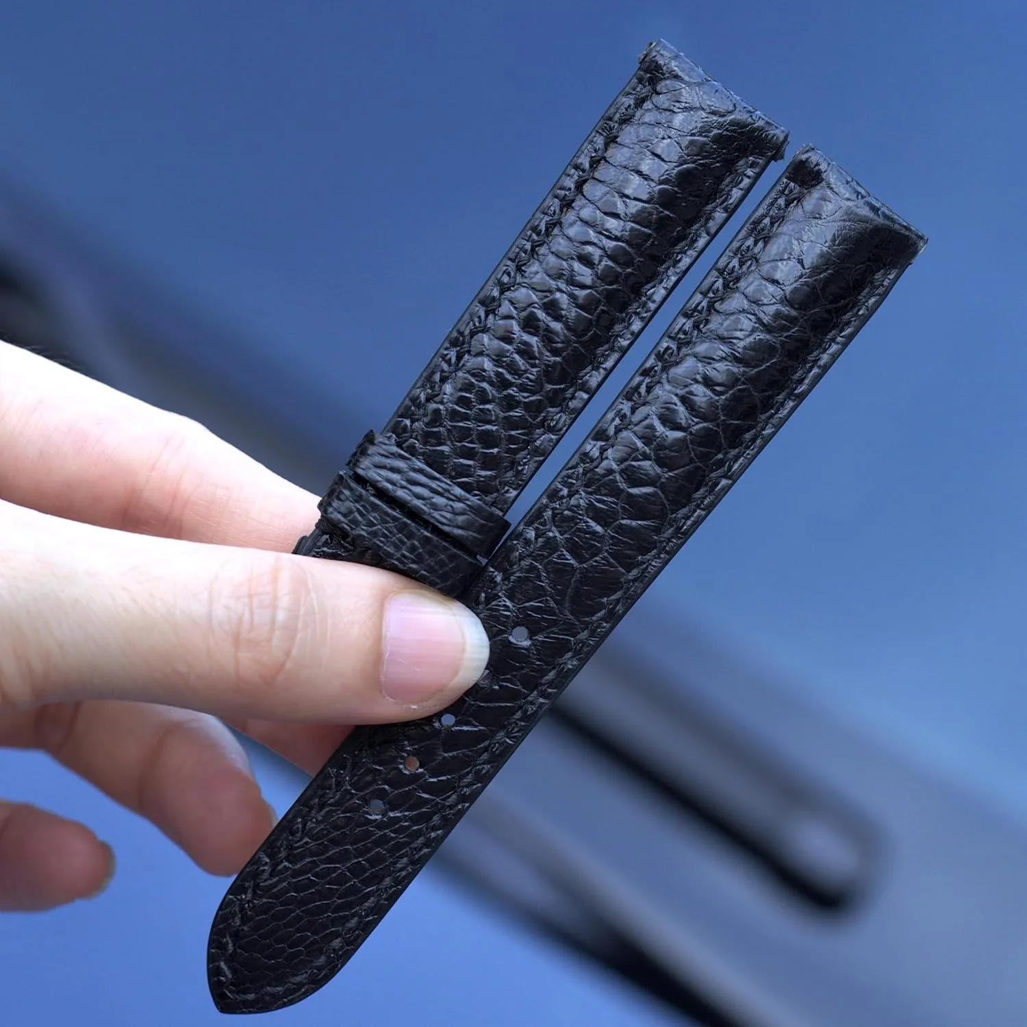 Ostrich watch band custom watch bands black ostrich watch strap 20mm, 18mm, 19mm, 21mm, 22mm, 23mm (With Steel Tang Buckle, 19mm)