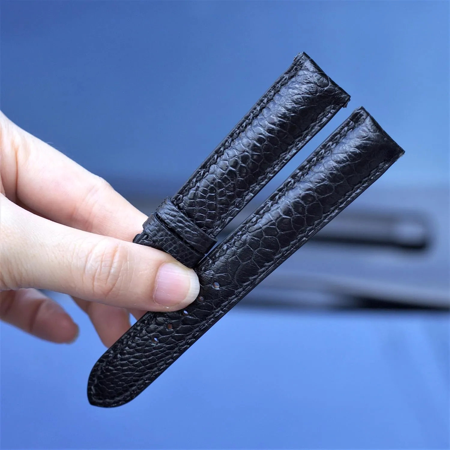 Ostrich watch band custom watch bands black ostrich watch strap 20mm, 18mm, 19mm, 21mm, 22mm, 23mm (With Steel Tang Buckle, 19mm)
