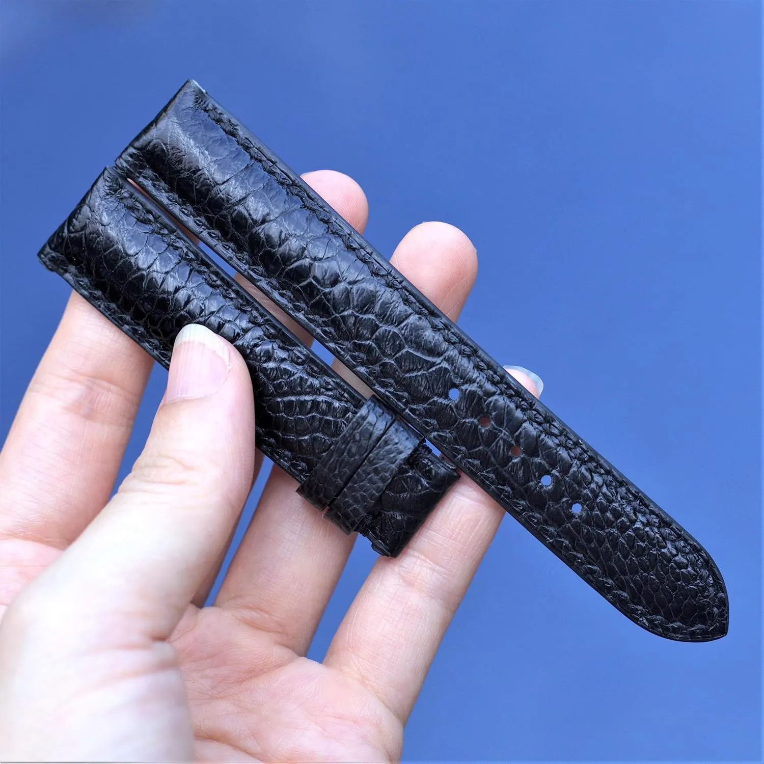 Ostrich watch band custom watch bands black ostrich watch strap 20mm, 18mm, 19mm, 21mm, 22mm, 23mm (With Steel Tang Buckle, 19mm)