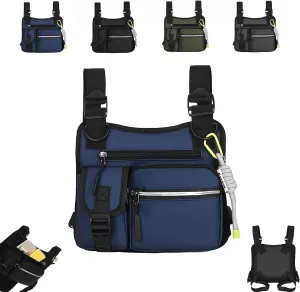 Outdoor Chest Bag for Men, Adjustable Zipper Multi-functional Tactical Chest Bag, for Outdoor Hiking, Sport (Blue)