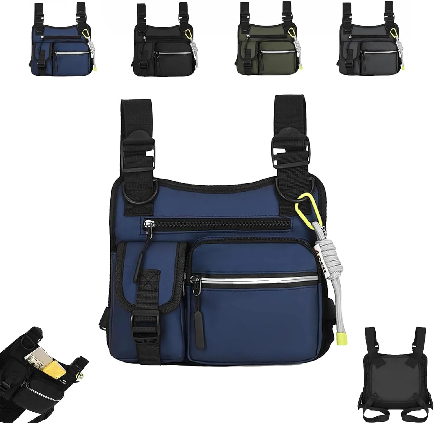 Outdoor Chest Bag for Men, Adjustable Zipper Multi-functional Tactical Chest Bag, for Outdoor Hiking, Sport (Blue)