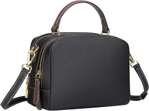 Over Earth Genuine Leather Crossbody Bags for Women Small Top Handle Purse and Handbag with Two Straps(O222E Black)