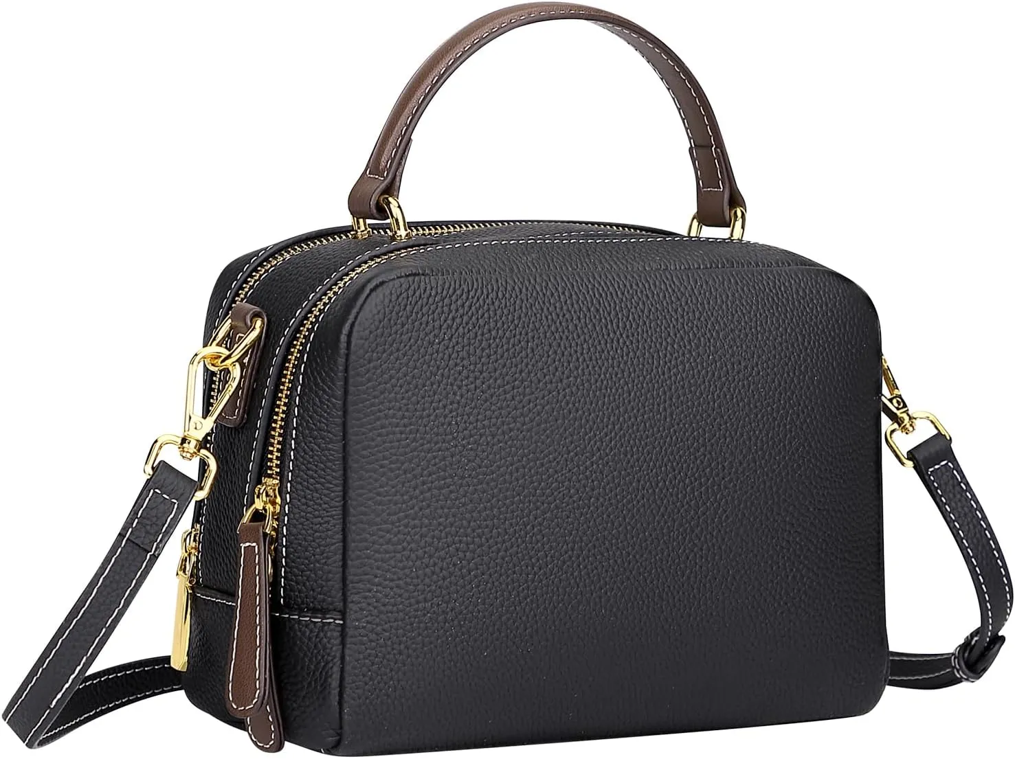 Over Earth Genuine Leather Crossbody Bags for Women Small Top Handle Purse and Handbag with Two Straps(O222E Black)