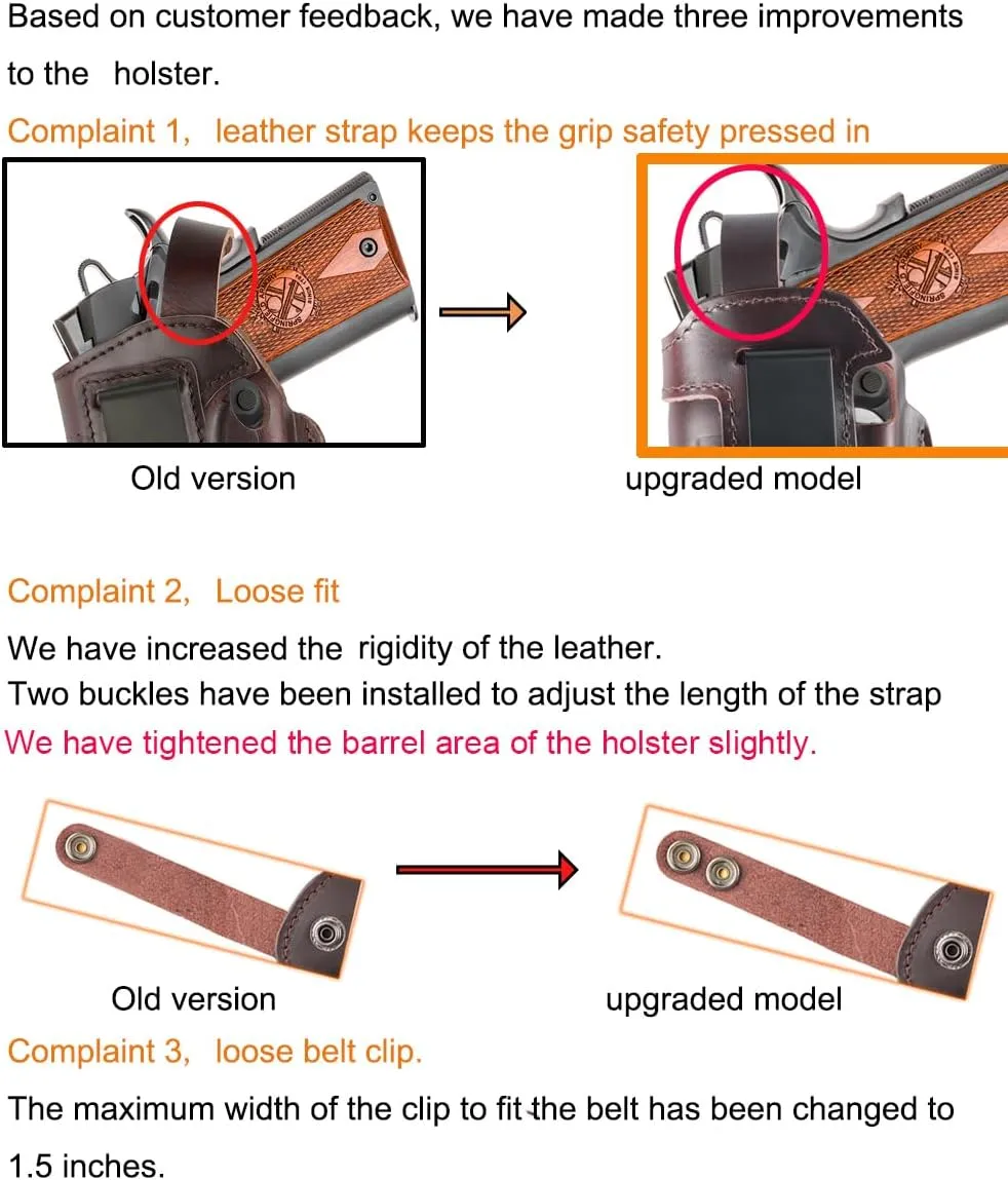 OWB 1911 Holster - Top Grain Leather for Most 1911 Style | Compatible with Colt, Kimber, Springfield, Tisas & More | Fits 4" & 5" Barrels
