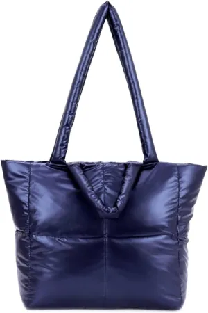 Oweisong Large Puffer Tote Bag for Women Trendy Puffy Handbag Quilted Padded Satchel Purse Carryall Shoulder Bag