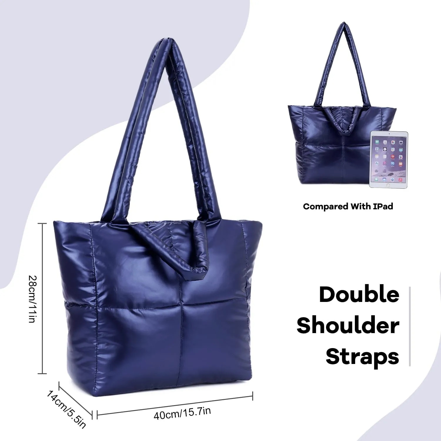 Oweisong Large Puffer Tote Bag for Women Trendy Puffy Handbag Quilted Padded Satchel Purse Carryall Shoulder Bag
