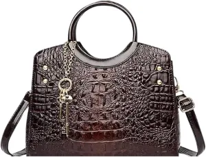 Paloma Beauty World - Top Handle Crocodile Pattern Leather Bag Shoulder Messenger Handbag for Women