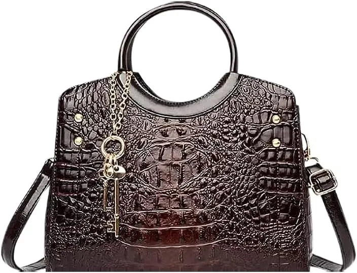 Paloma Beauty World - Top Handle Crocodile Pattern Leather Bag Shoulder Messenger Handbag for Women