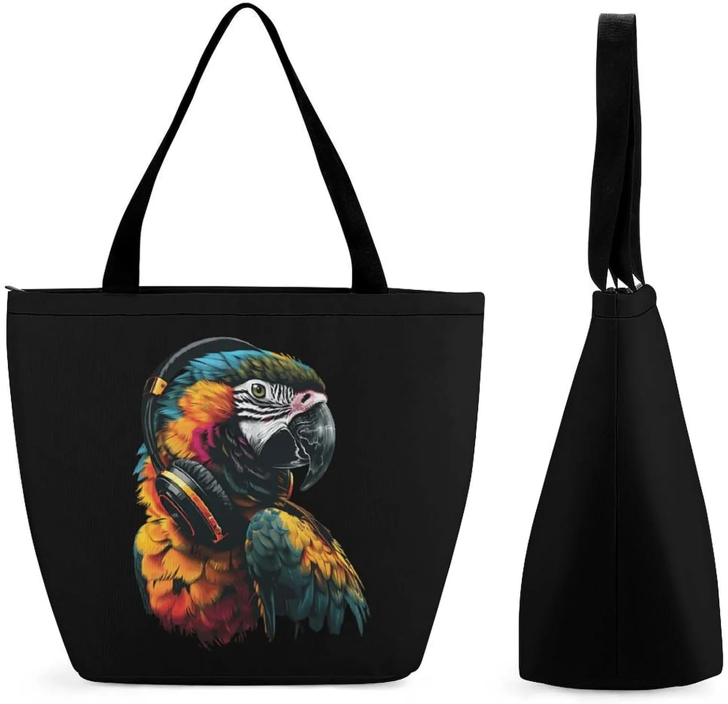 Parrot Music Art Headphones Womens Tote Bag Purse with Zippered Shoulder Handbags For Work