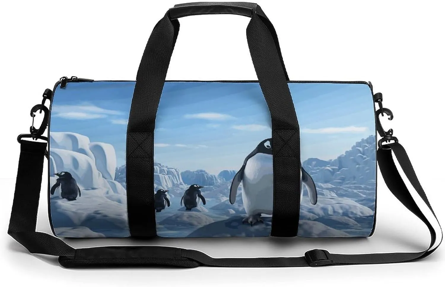 Penguin Antarctica Ice_79047344 Sport Gym Duffle Travel Bag for Women Men Overnight Weekender Bag with Shoe Compartment,Wet Pocket, style