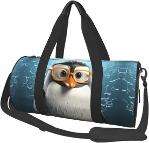 penguin with glasses Print Travel Duffel Bags With Pocket And Adjustable Strap Large Gym Bag Fashion Yoga Bag For Women Men, Black