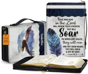 Personalized Bible Covers With Custom Name - Soar On Wings Like Eagle Bible Organizer Case - Leather Bible Book Zipper Bag - Christian Gifts For Women & Men - Bible Holder Carrying Case XLarge Size
