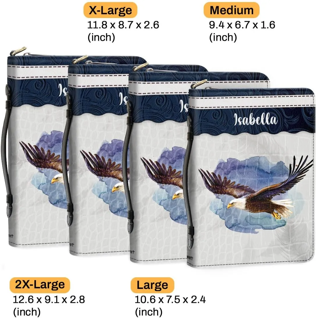 Personalized Bible Covers With Custom Name - Soar On Wings Like Eagle Bible Organizer Case - Leather Bible Book Zipper Bag - Christian Gifts For Women & Men - Bible Holder Carrying Case XLarge Size