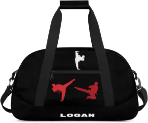 Personalized Boy Sports Bag, Custom Sport Duffel Bag, Cheerleading Dance Bag Weekender Bags Travel Duffel Bag for Red White Martial Arts, Black