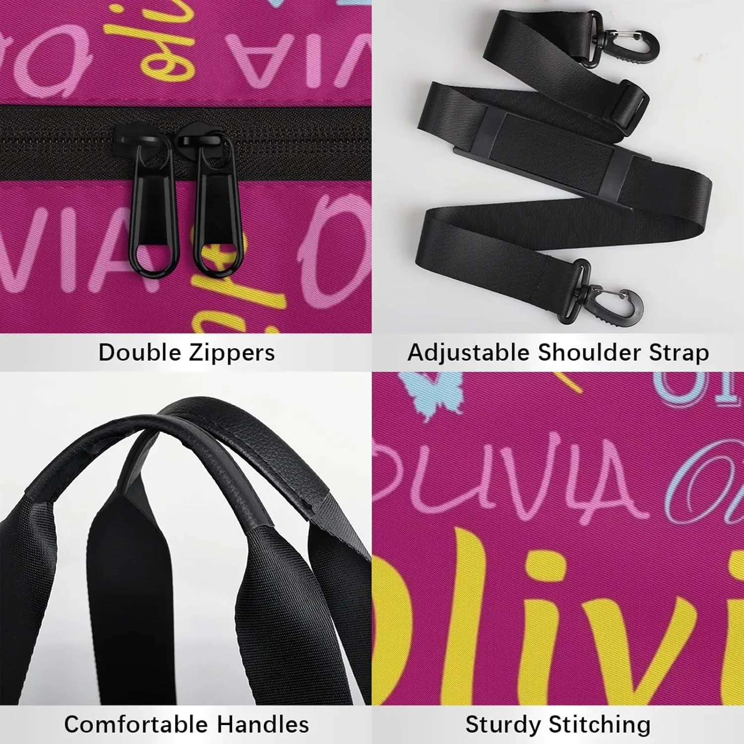 Personalized Butterfly Duffel Bag with Name Round Custom Travel Sports Bag for Women Men Waterproof Dance Ballet Bag Lightweight 17.6in, Berry